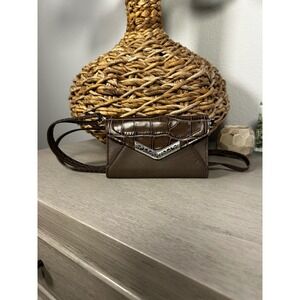 Brighton Brown Croc Embossed Small Leather Wallet‎ Clutch Shoulder Strap